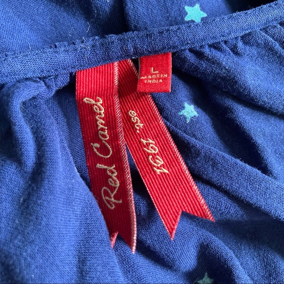 RED CAMEL Boho Bohemian Blue with Stars Ribbon Neckline Top Blouse Womens Large - Picture 12 of 14